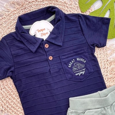 Conj. Camisa Gola Polo Waves Enjoy e Bermuda - Marinho e Verde